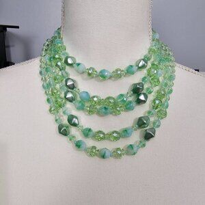 Vintage 50's-60's Green Aurora Borealist Five Stand Chunky Choker Necklace